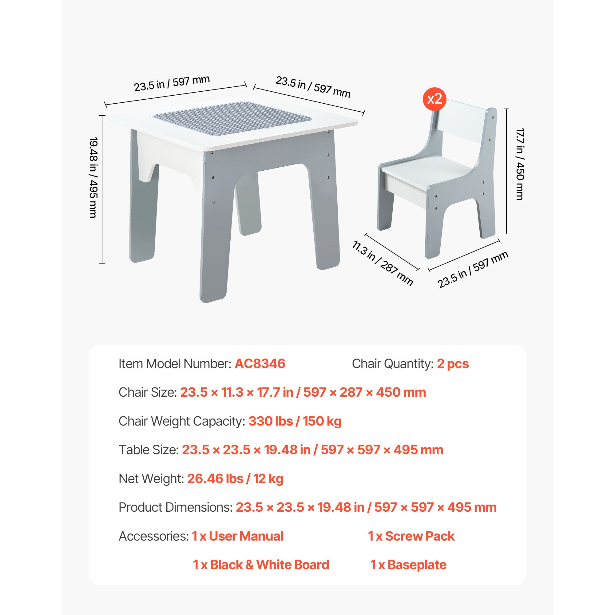 Childrens Activity Table And 2 Chairs Set Building Block Table_voghion.com